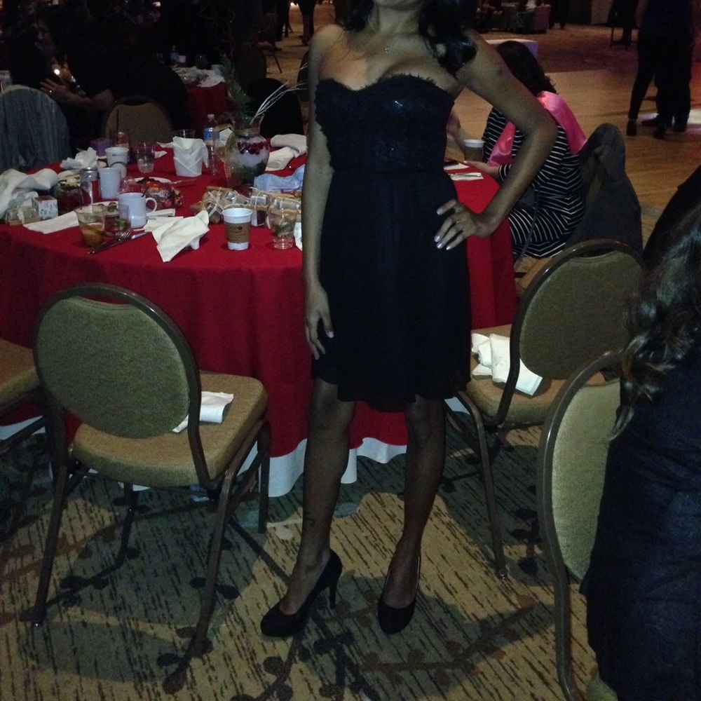Strapless black party dress, size 2